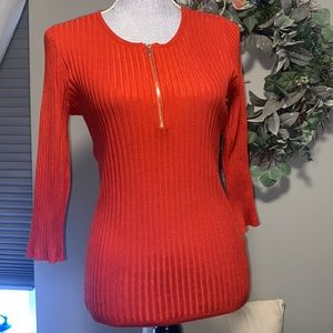 New York & Company ribbed fitted 3/4 sleeve fall orange women’s top Medium